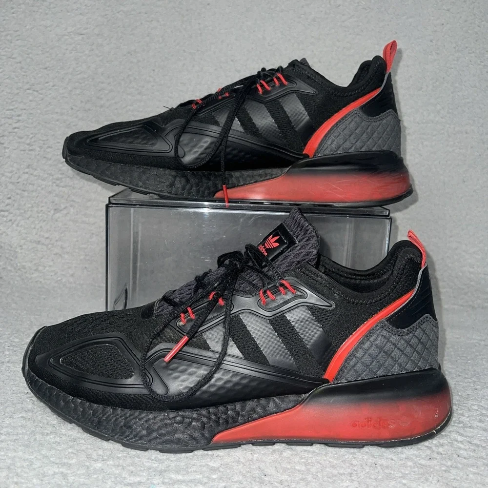 adidas ZX 2K Boost Sneakers Men's Sz 12 Black Red Lace Up Running Shoes FZ4641